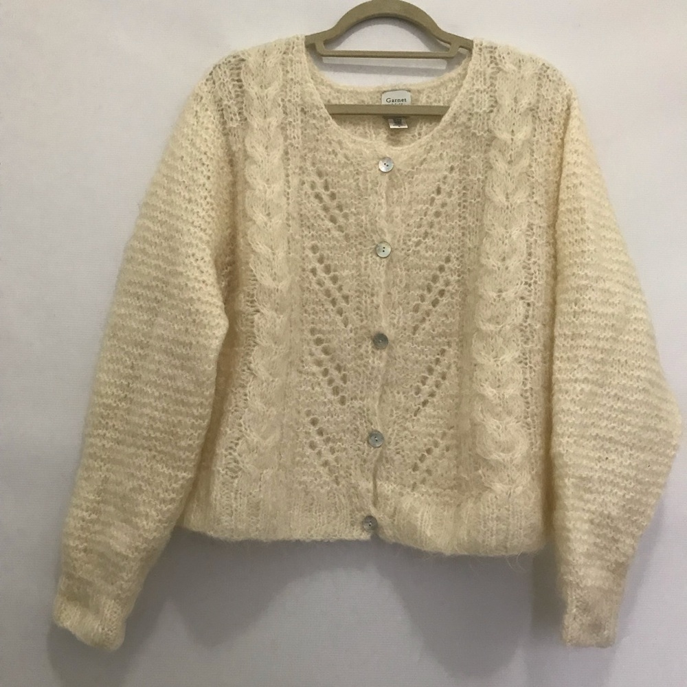 Garnet Hill Cream Cable Knit Button-Front Women's Sweater Size L